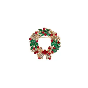 Cubic Zirconia & Enamel 18K Gold-Plated Bell Wreath Brooch