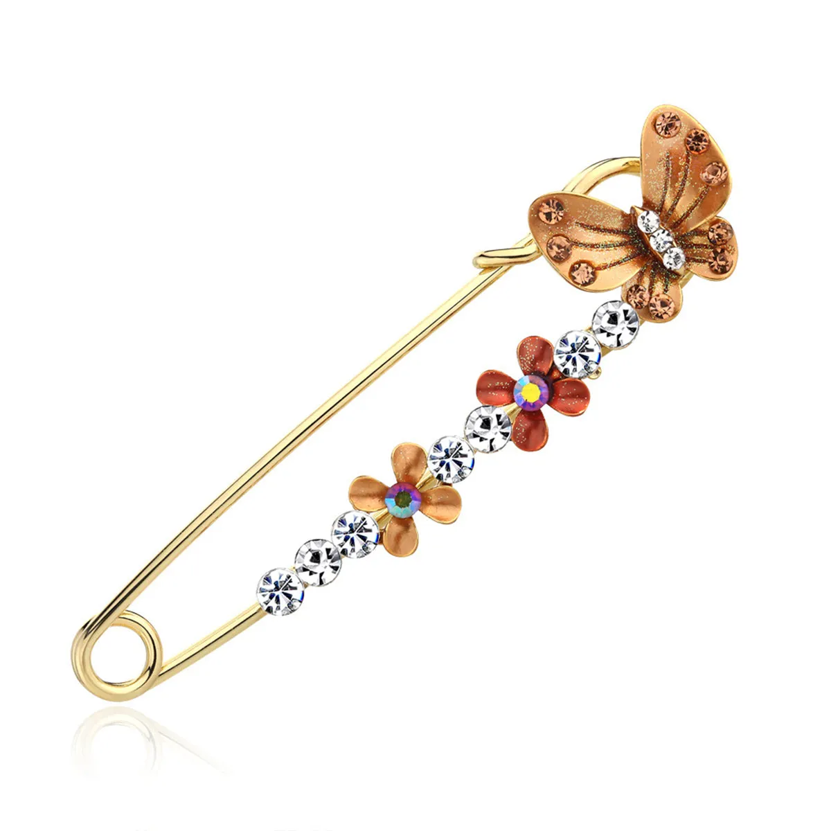 Cubic Zirconia & Enamel 18K Gold-Plated Butterfly Flower Pin Brooch
