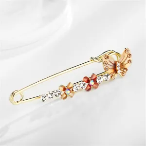Cubic Zirconia & Enamel 18K Gold-Plated Butterfly Flower Pin Brooch