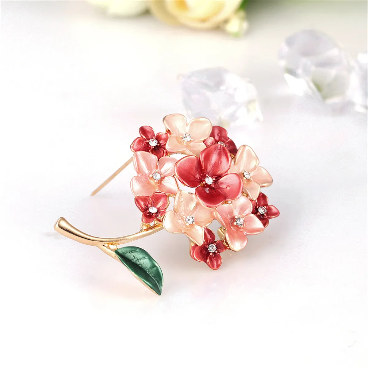 Cubic Zirconia & Enamel 18K Gold-Plated Flower Bouquet Brooch