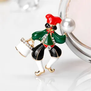 Cubic Zirconia & Pearl Enamel 18k Gold-Plated Clown Brooch
