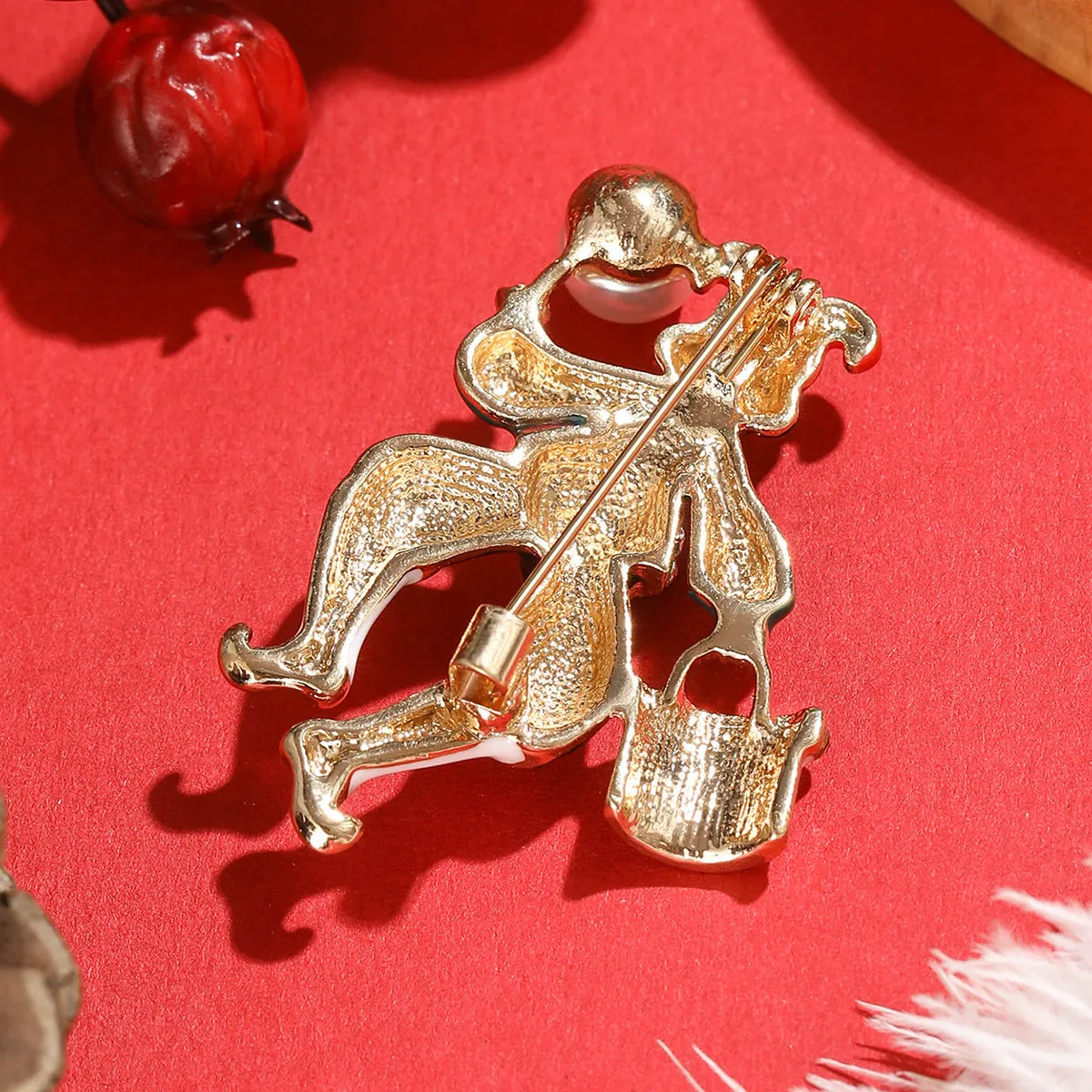Cubic Zirconia & Pearl Enamel 18k Gold-Plated Clown Brooch