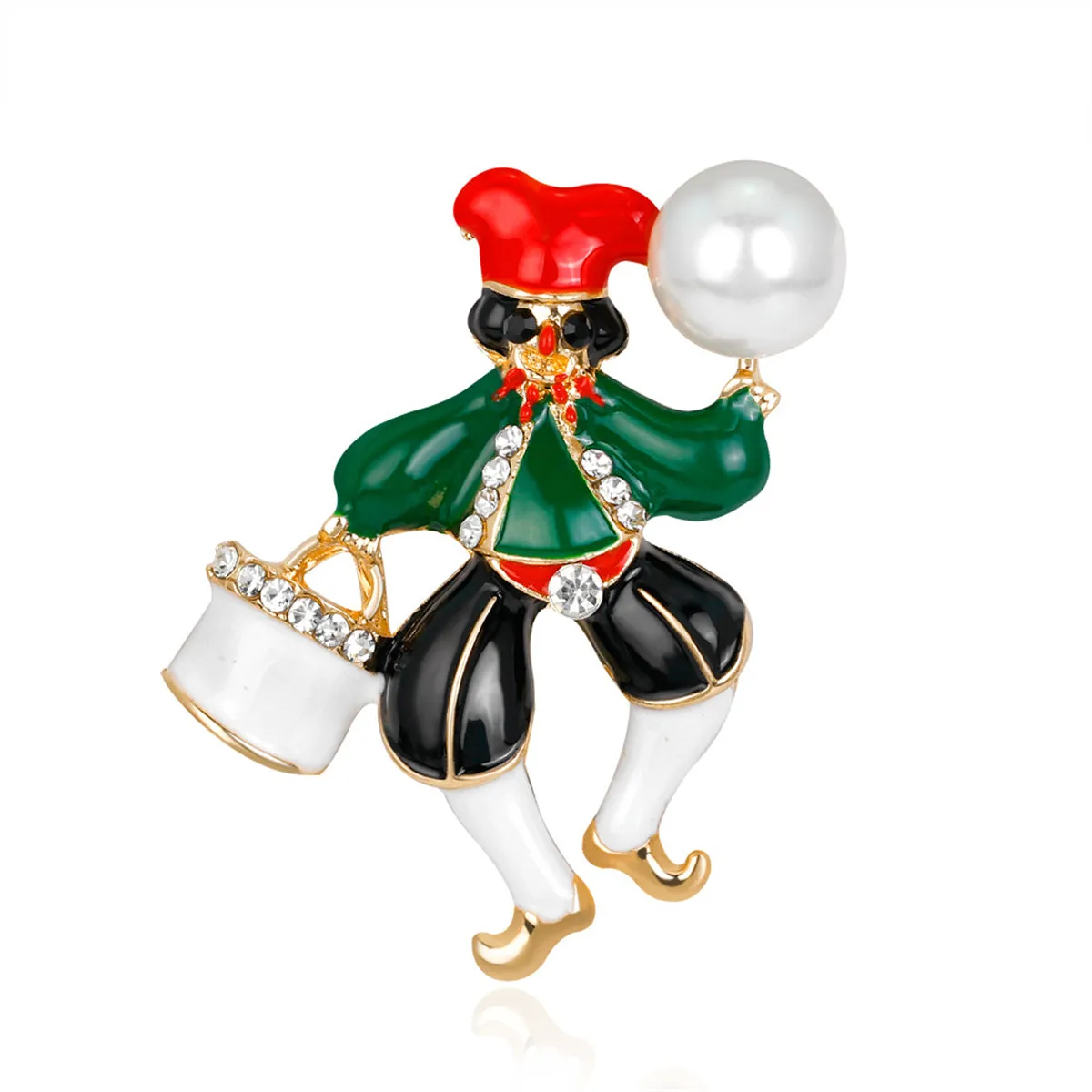 Cubic Zirconia & Pearl Enamel 18k Gold-Plated Clown Brooch