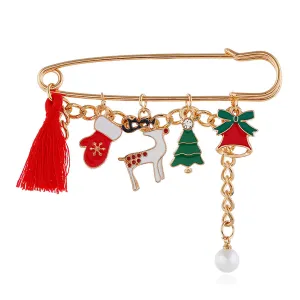 Cubic Zirconia & Pearl Polyster 18K Gold-Plated Reindeer Pin Brooch
