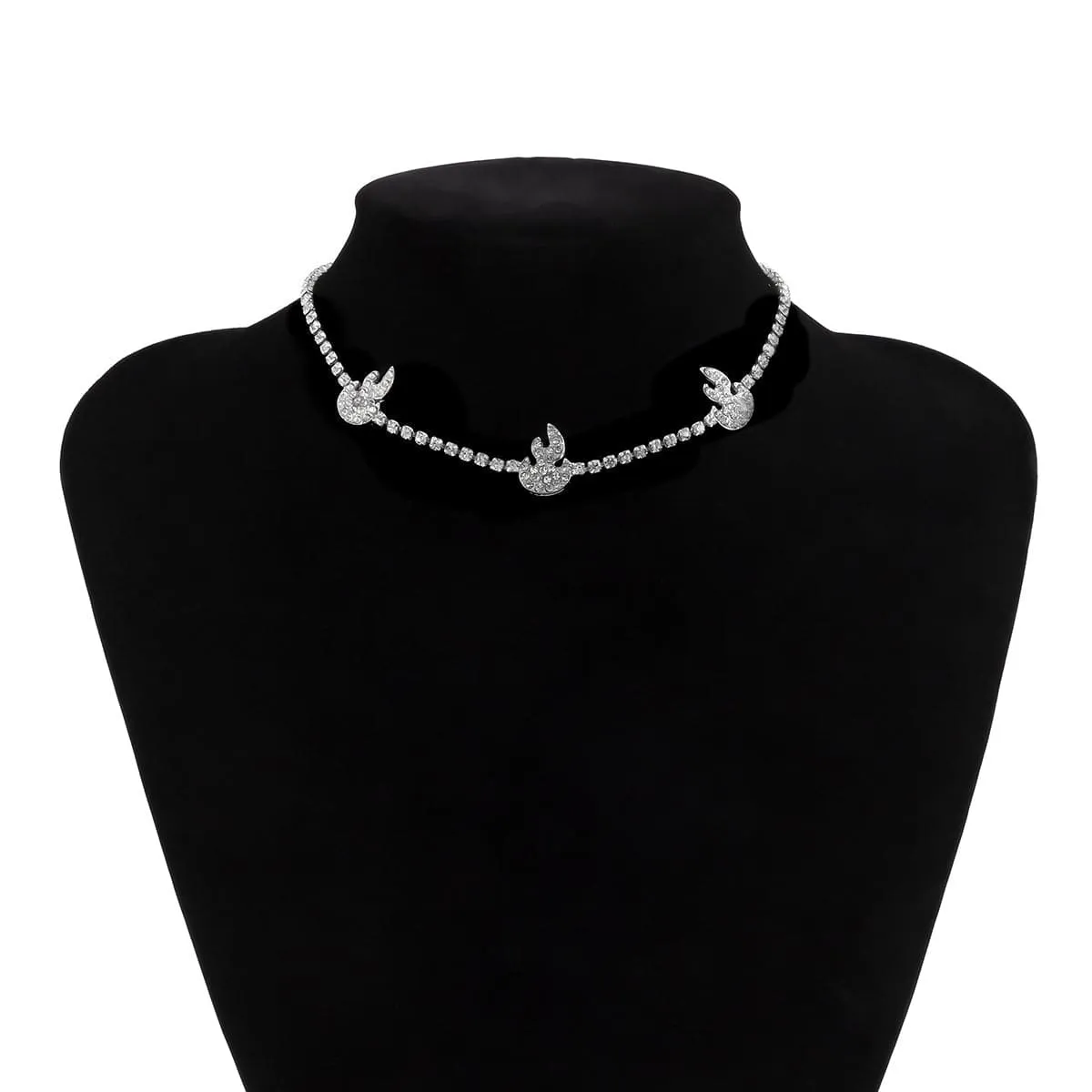 Cubic Zirconia & Silver-Plated Pavé Flame Station Choker Necklace