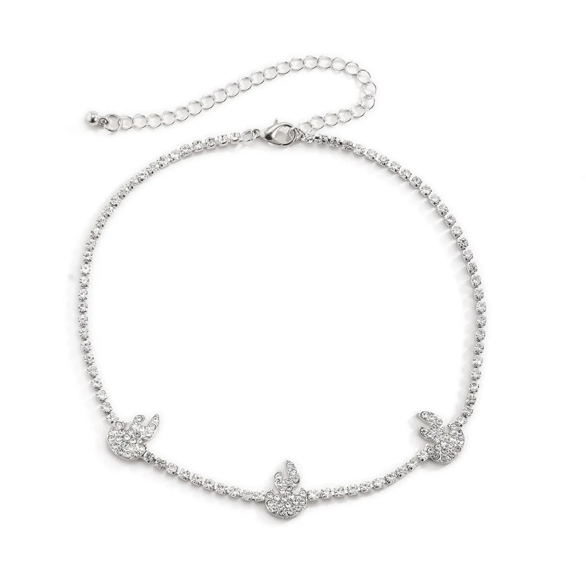 Cubic Zirconia & Silver-Plated Pavé Flame Station Choker Necklace
