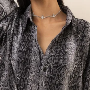 Cubic Zirconia & Silver-Plated Pavé Flame Station Choker Necklace