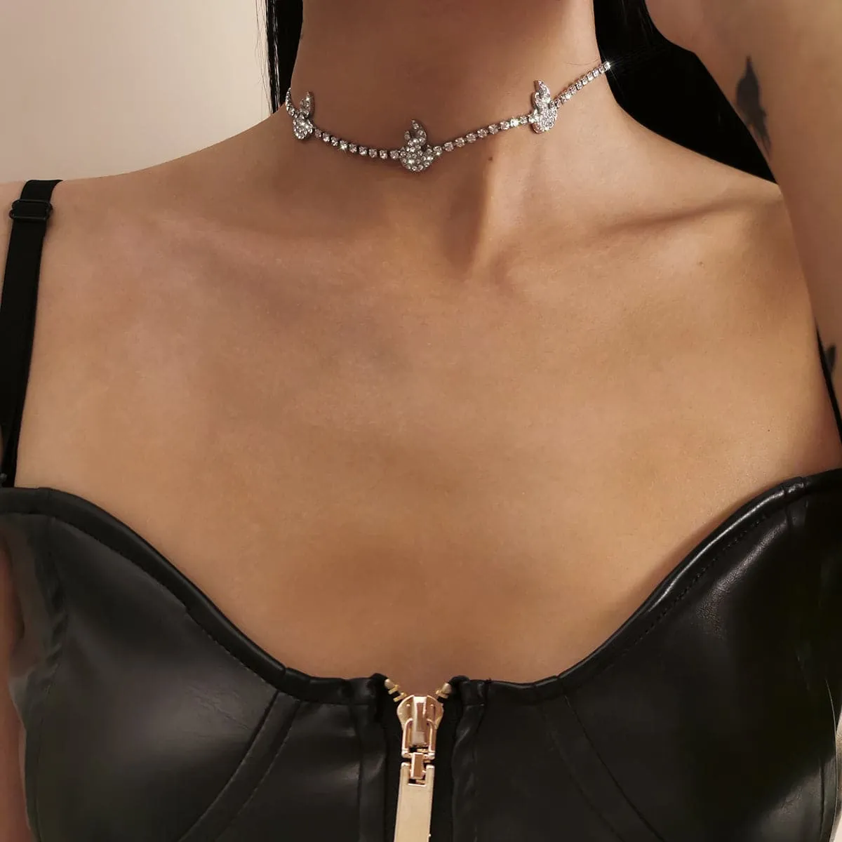 Cubic Zirconia & Silver-Plated Pavé Flame Station Choker Necklace