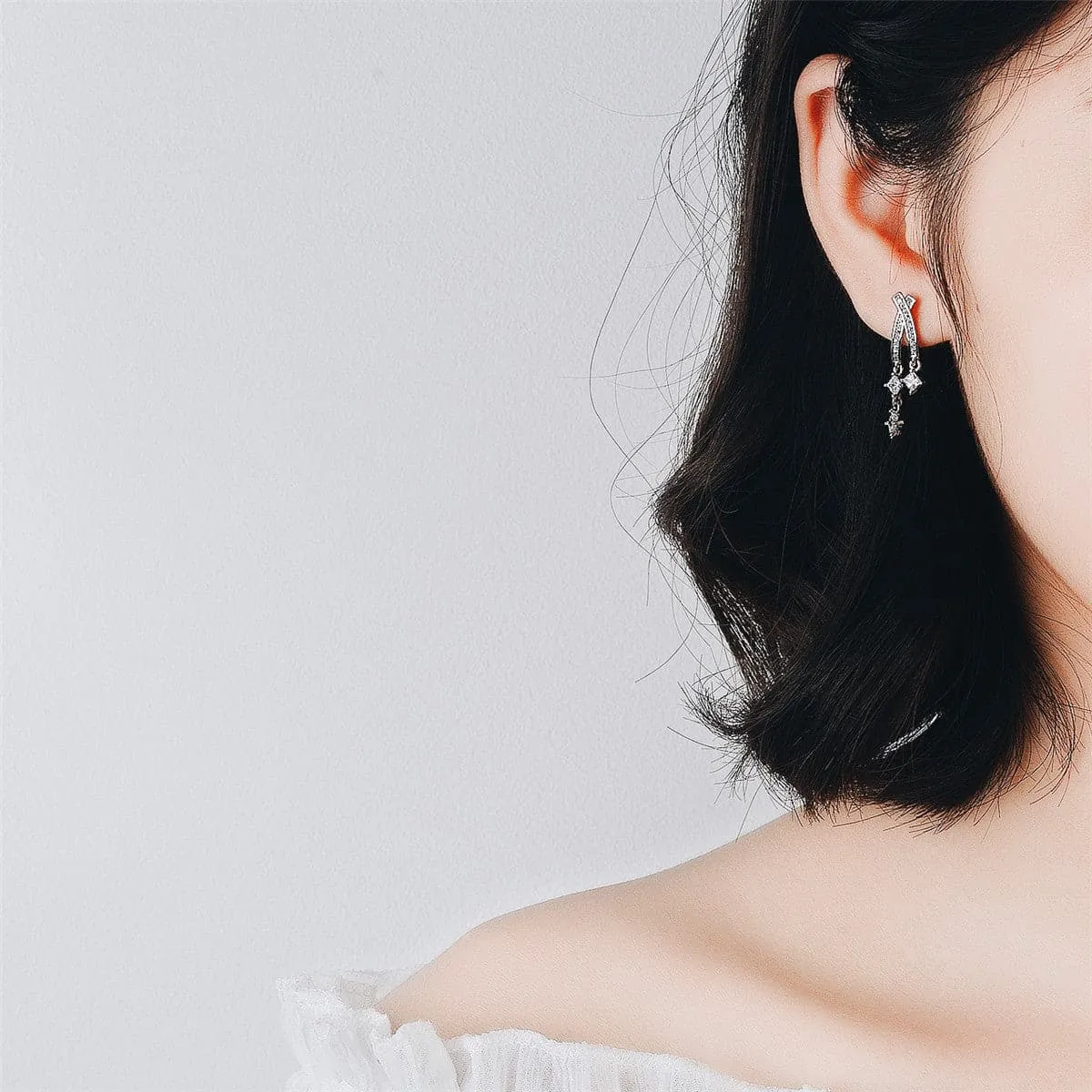 Cubic Zirconia & Silver-Plated Princess-Cut Bar Drop Earrings