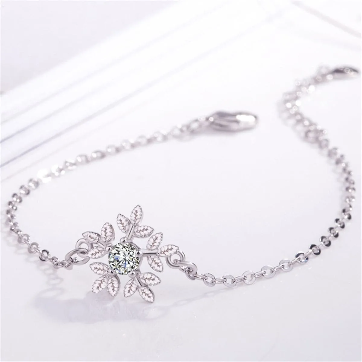 Cubic Zirconia & Silver-Plated Snowflake Charm Bracelet