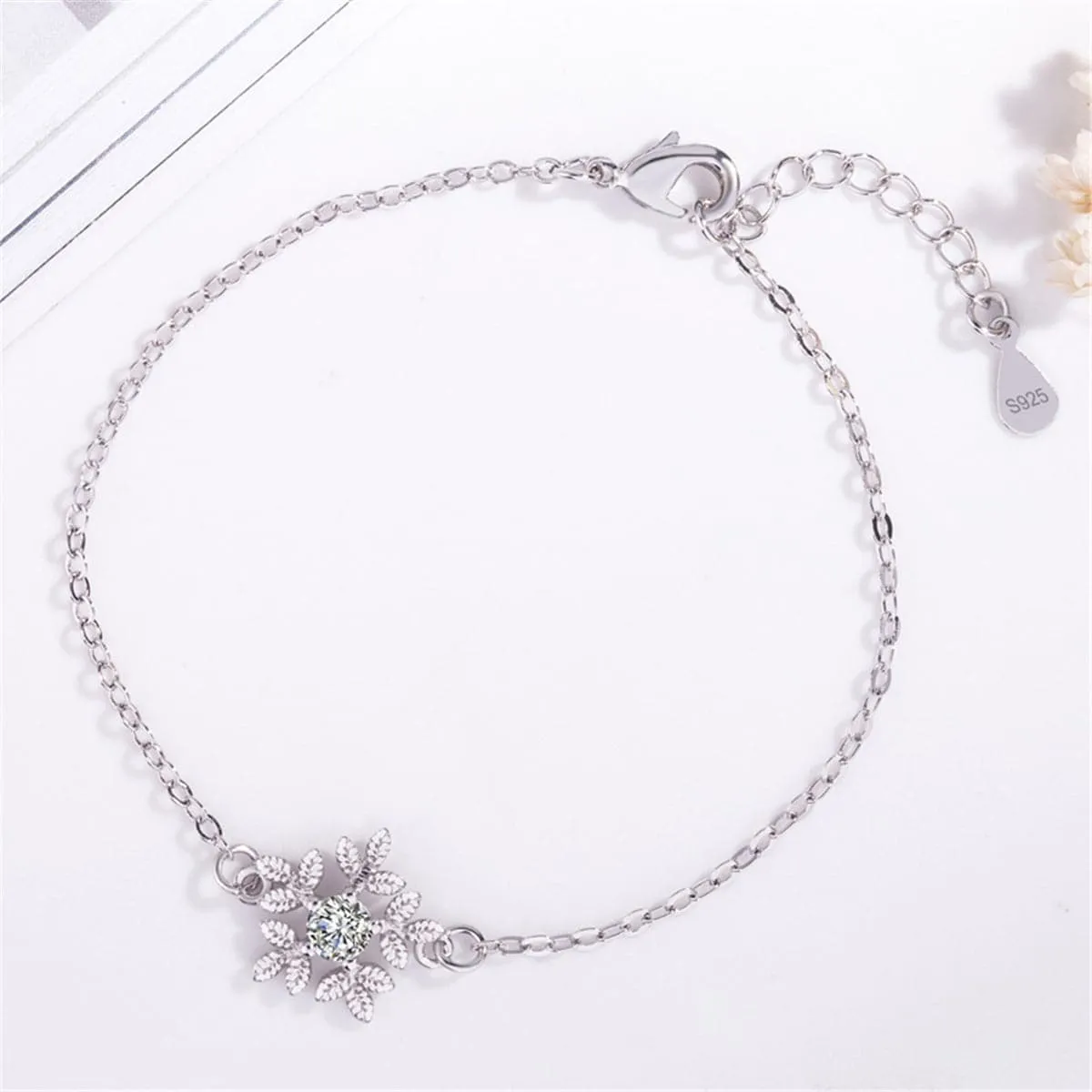 Cubic Zirconia & Silver-Plated Snowflake Charm Bracelet