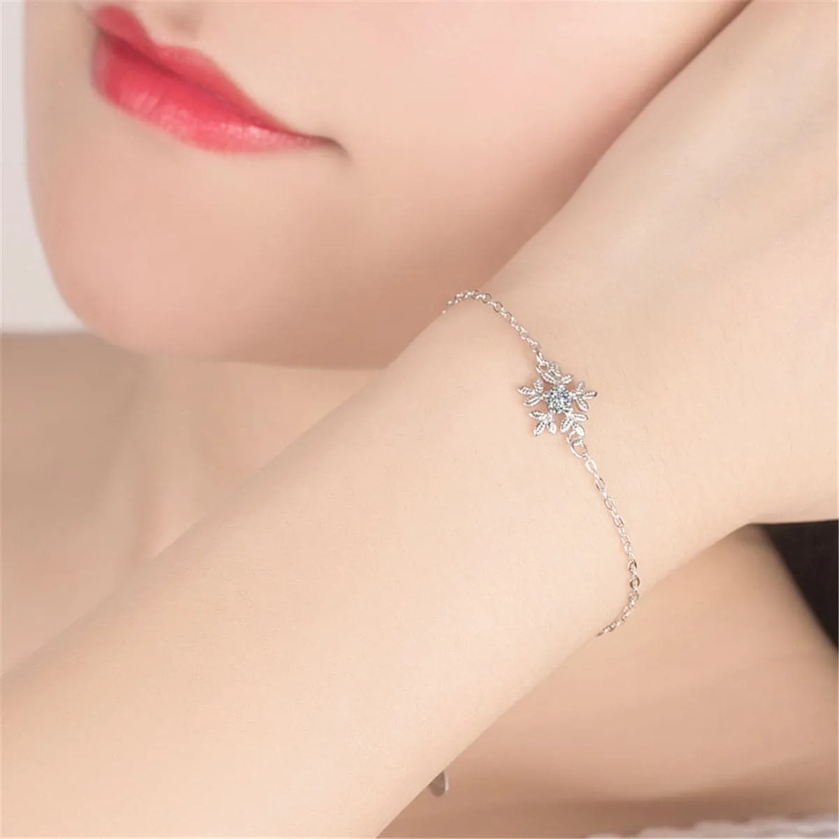 Cubic Zirconia & Silver-Plated Snowflake Charm Bracelet
