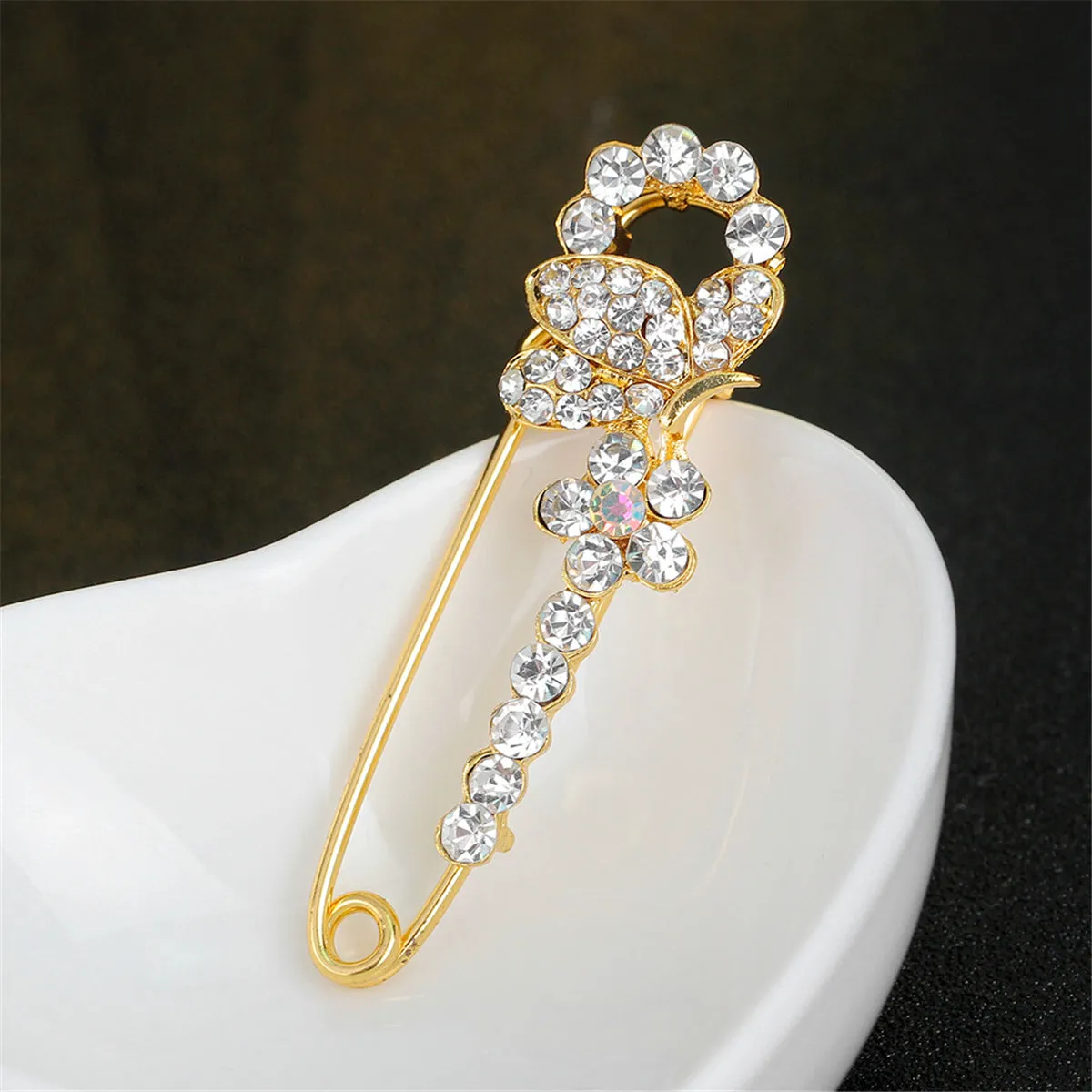 Cubic Zirconia Butterfly & Flower Pin Brooch