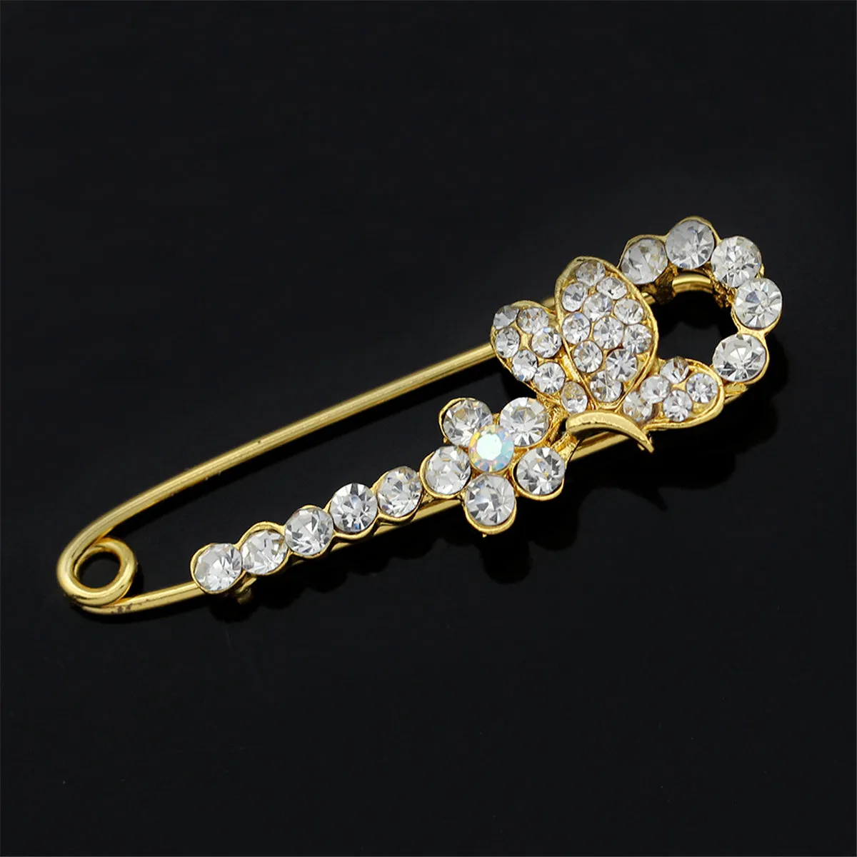 Cubic Zirconia Butterfly & Flower Pin Brooch