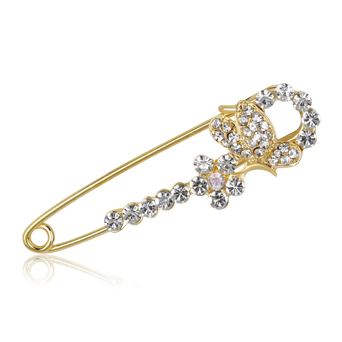Cubic Zirconia Butterfly & Flower Pin Brooch