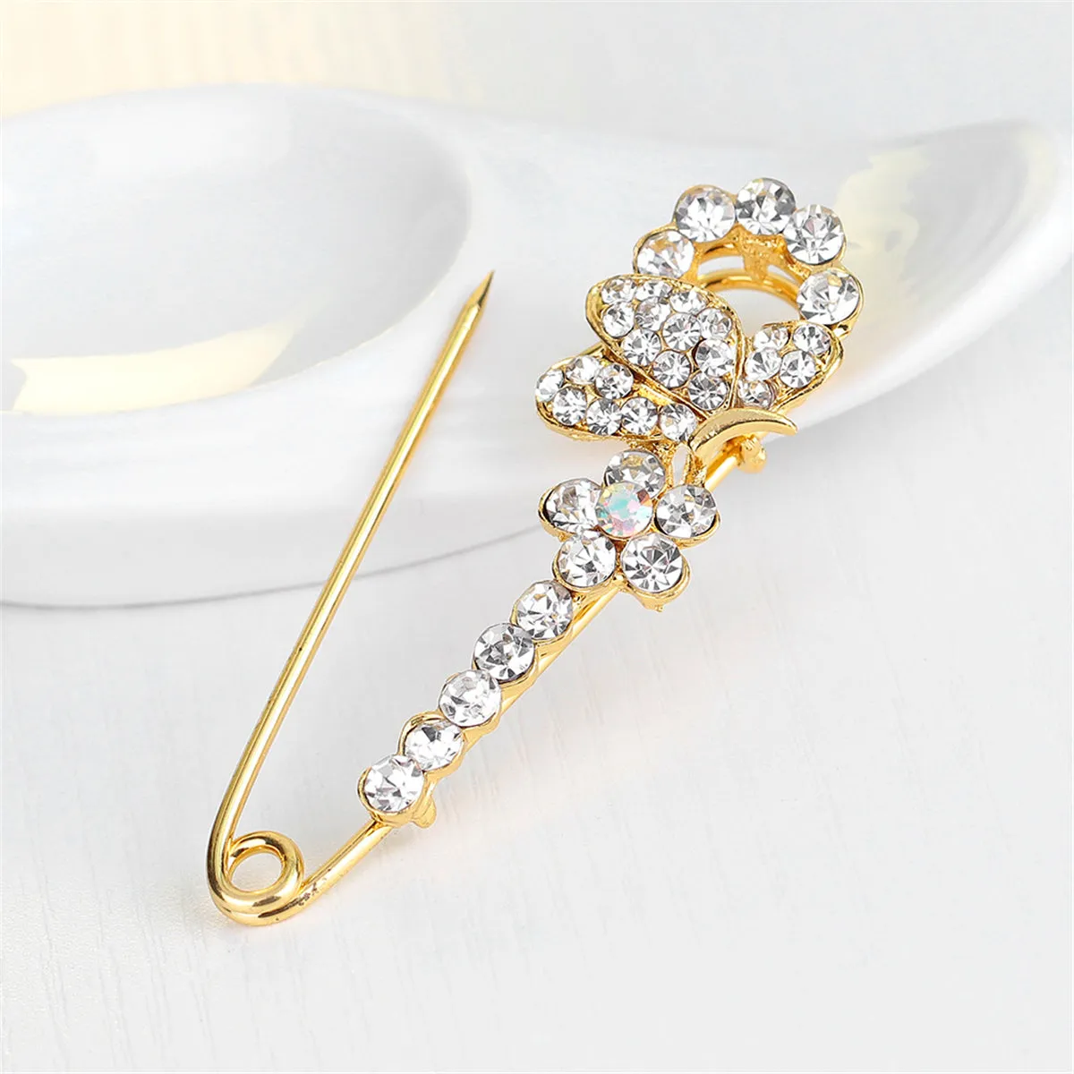 Cubic Zirconia Butterfly & Flower Pin Brooch