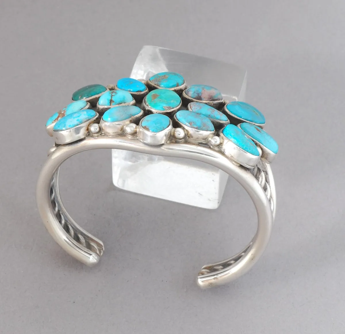 Cuff Bracelet with Bisbee Turquoise Cluster by Sheila Becenti