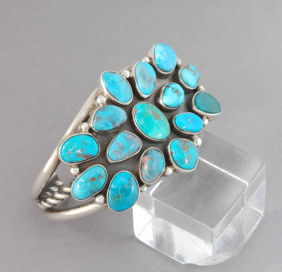 Cuff Bracelet with Bisbee Turquoise Cluster by Sheila Becenti