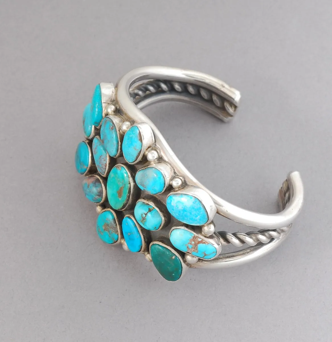 Cuff Bracelet with Bisbee Turquoise Cluster by Sheila Becenti