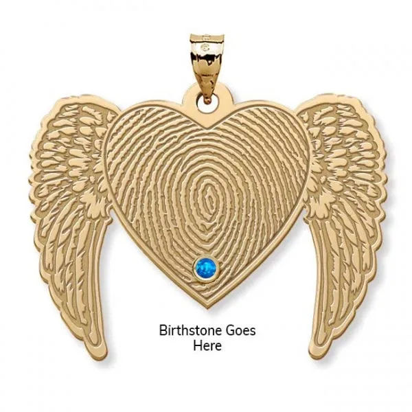 Custom Fingerprint Angel Wing Heart Charm or Pendant Jewelry