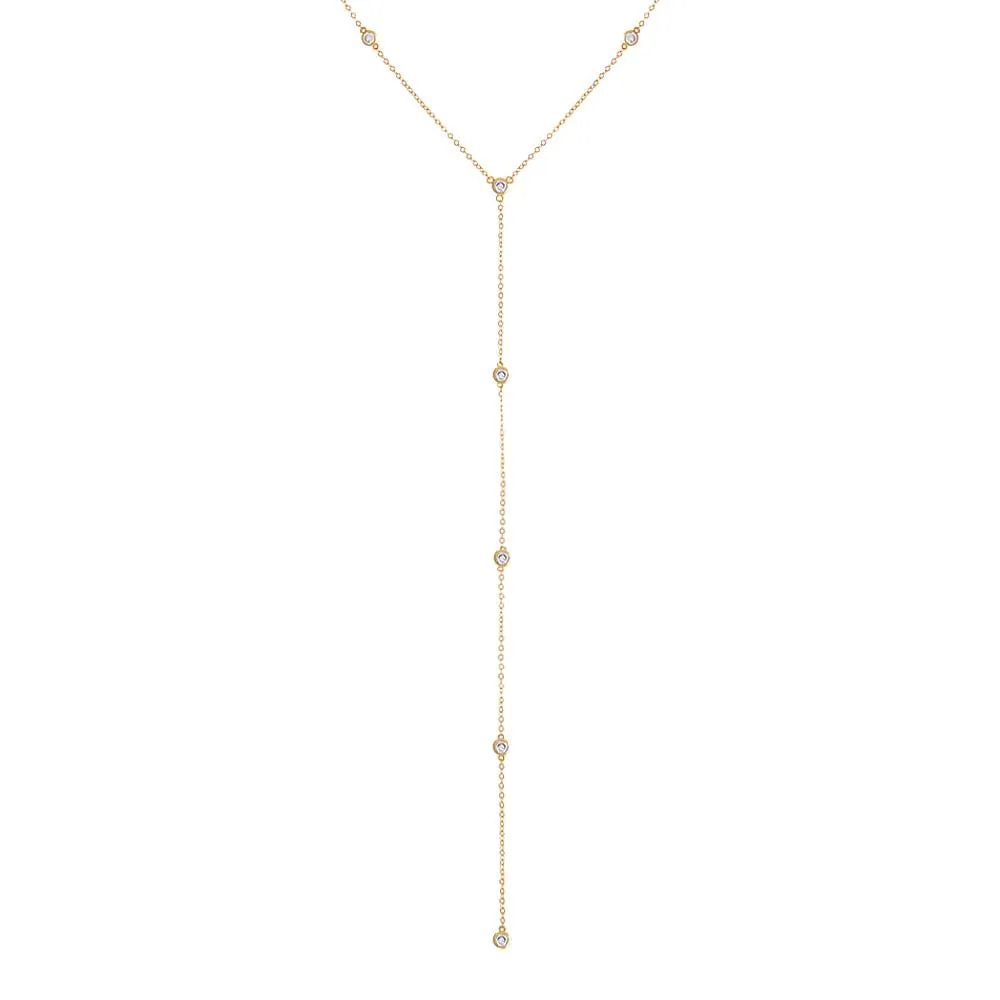 CZ Bezel Station Lariat Necklace
