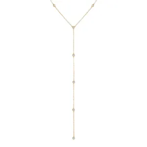 CZ Bezel Station Lariat Necklace