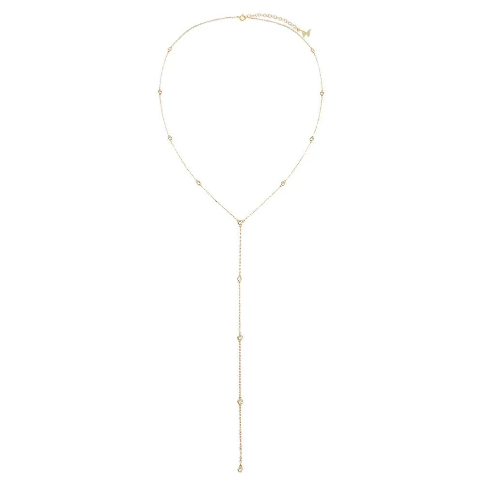 CZ Bezel Station Lariat Necklace