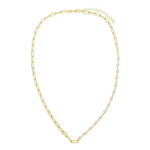 CZ Bezel X Paperclip Toggle Chain Necklace