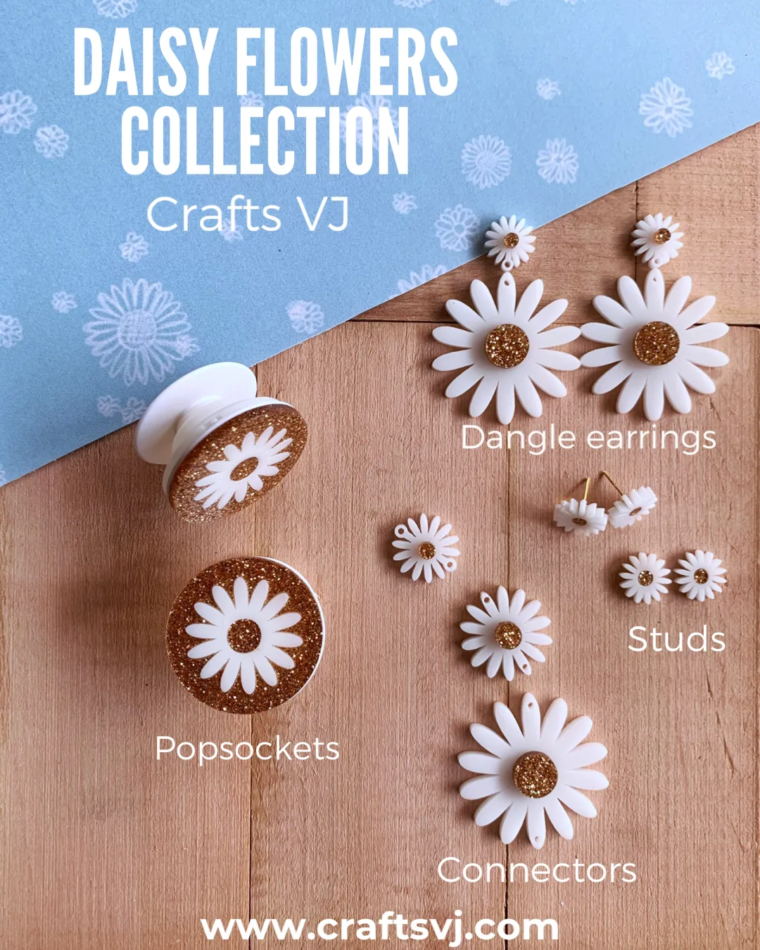 Daisies for dangles / spring / 12 pieces, 43-16mm