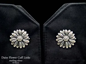 Daisy Flower Cuff Links Sterling Silver