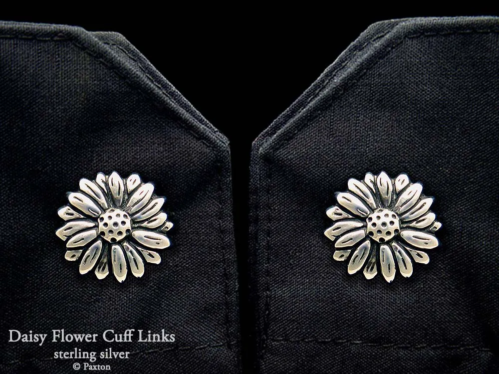 Daisy Flower Cuff Links Sterling Silver