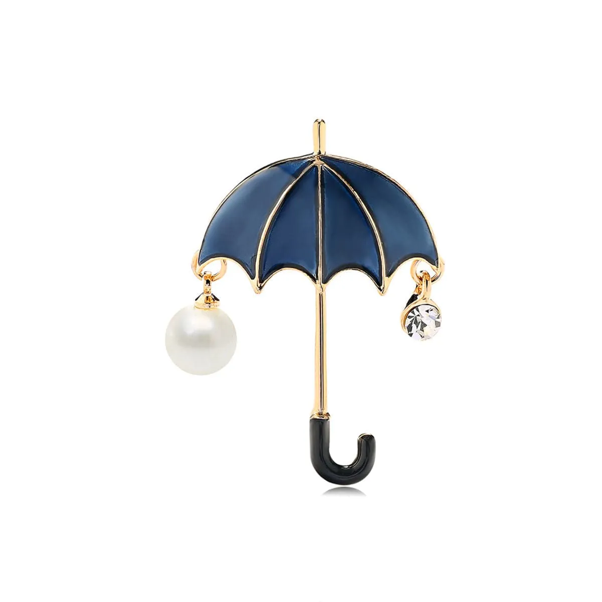 Dark Blue Enamel & Cubic Zirconia 18K Gold-Plated Umbrella Brooch