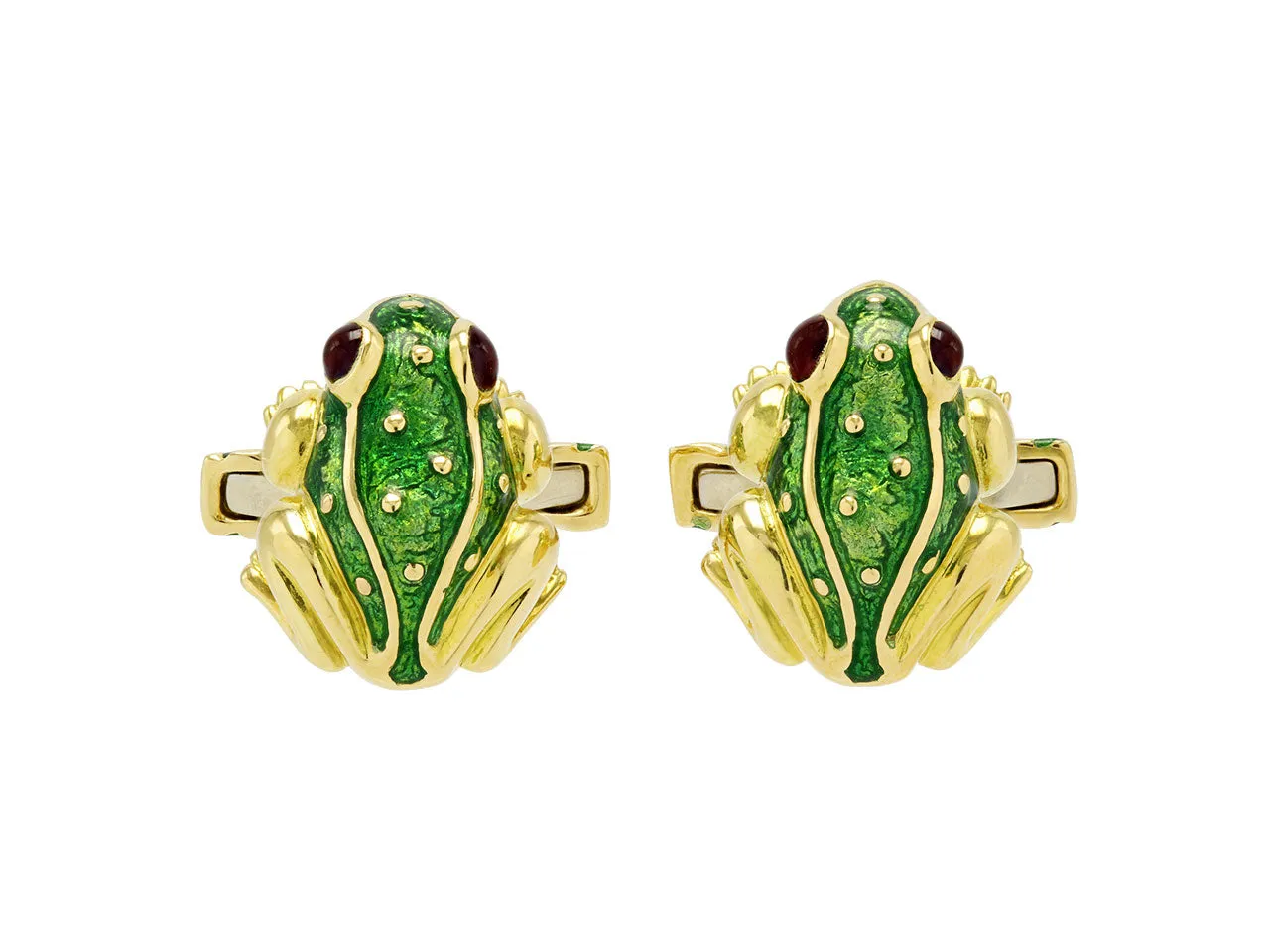 David Webb Green Enamel Frog Cufflinks and Shirt Stud Dress Set in 18K