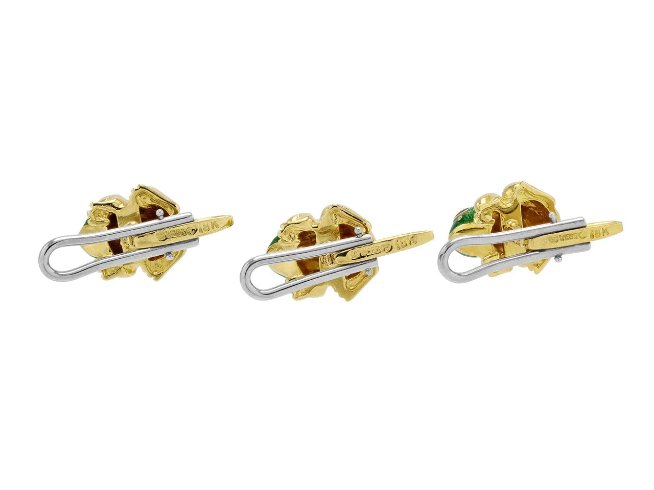 David Webb Green Enamel Frog Cufflinks and Shirt Stud Dress Set in 18K