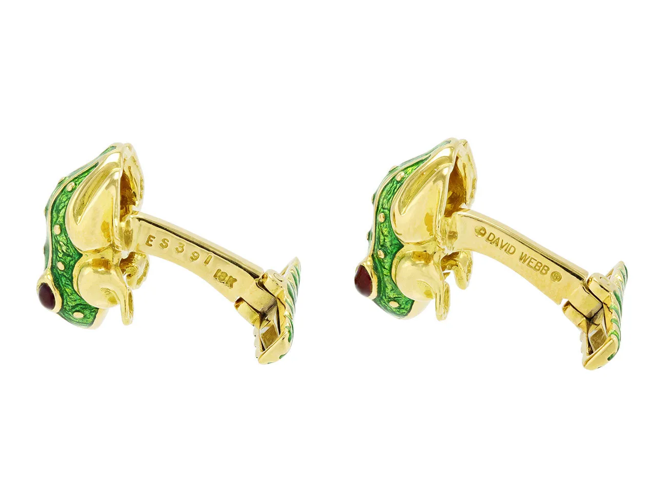 David Webb Green Enamel Frog Cufflinks and Shirt Stud Dress Set in 18K