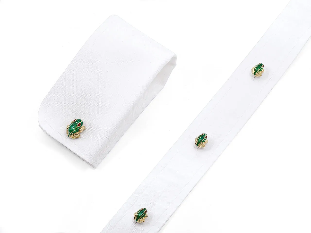 David Webb Green Enamel Frog Cufflinks and Shirt Stud Dress Set in 18K