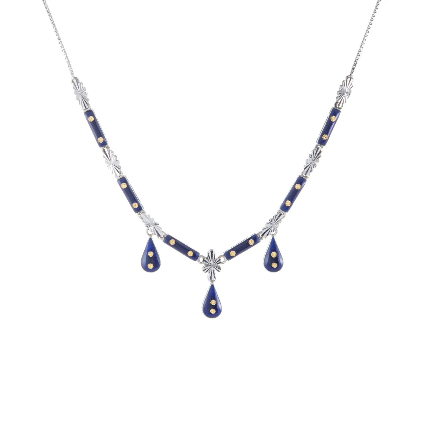 Day & Night Reversible Enamel Necklace Vintage 18k White Gold