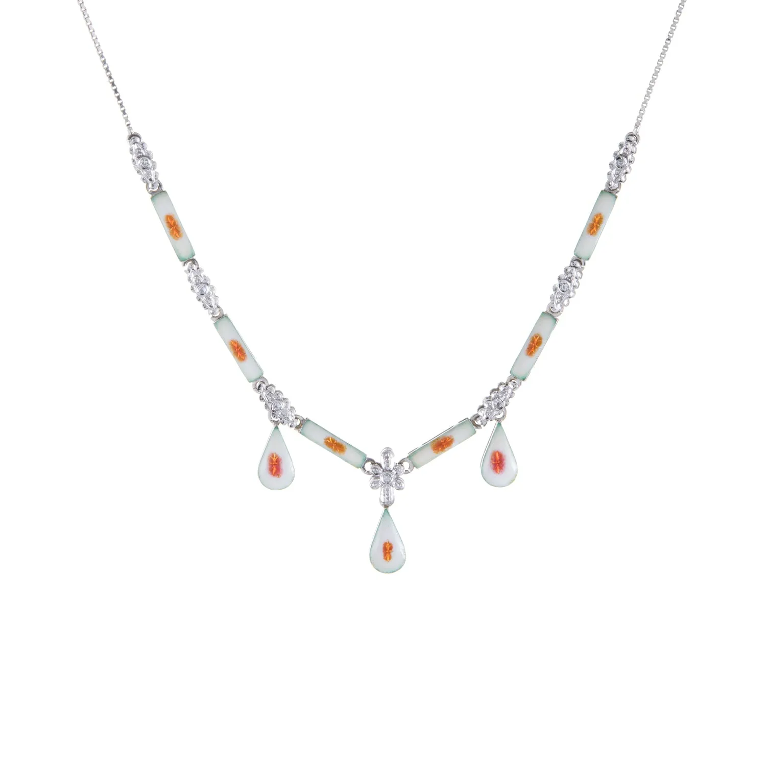 Day & Night Reversible Enamel Necklace Vintage 18k White Gold