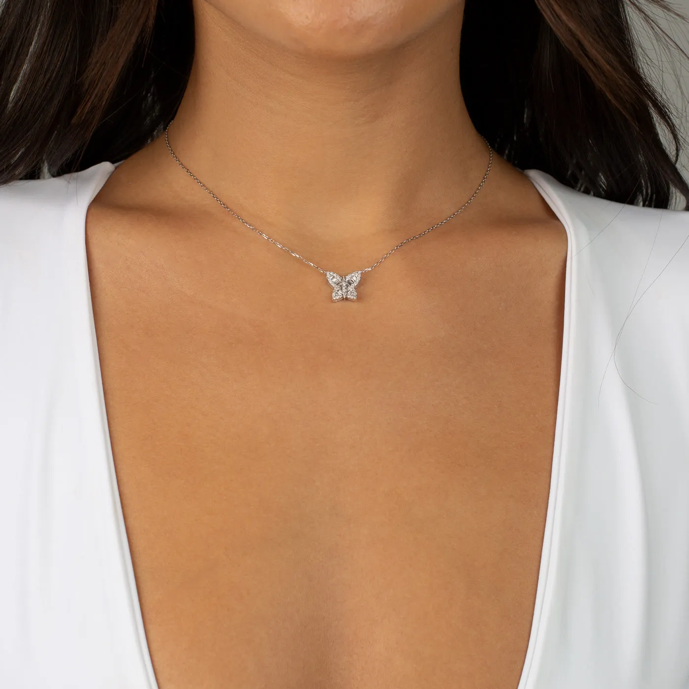 Diamond Baguette X Pave Butterfly 14K