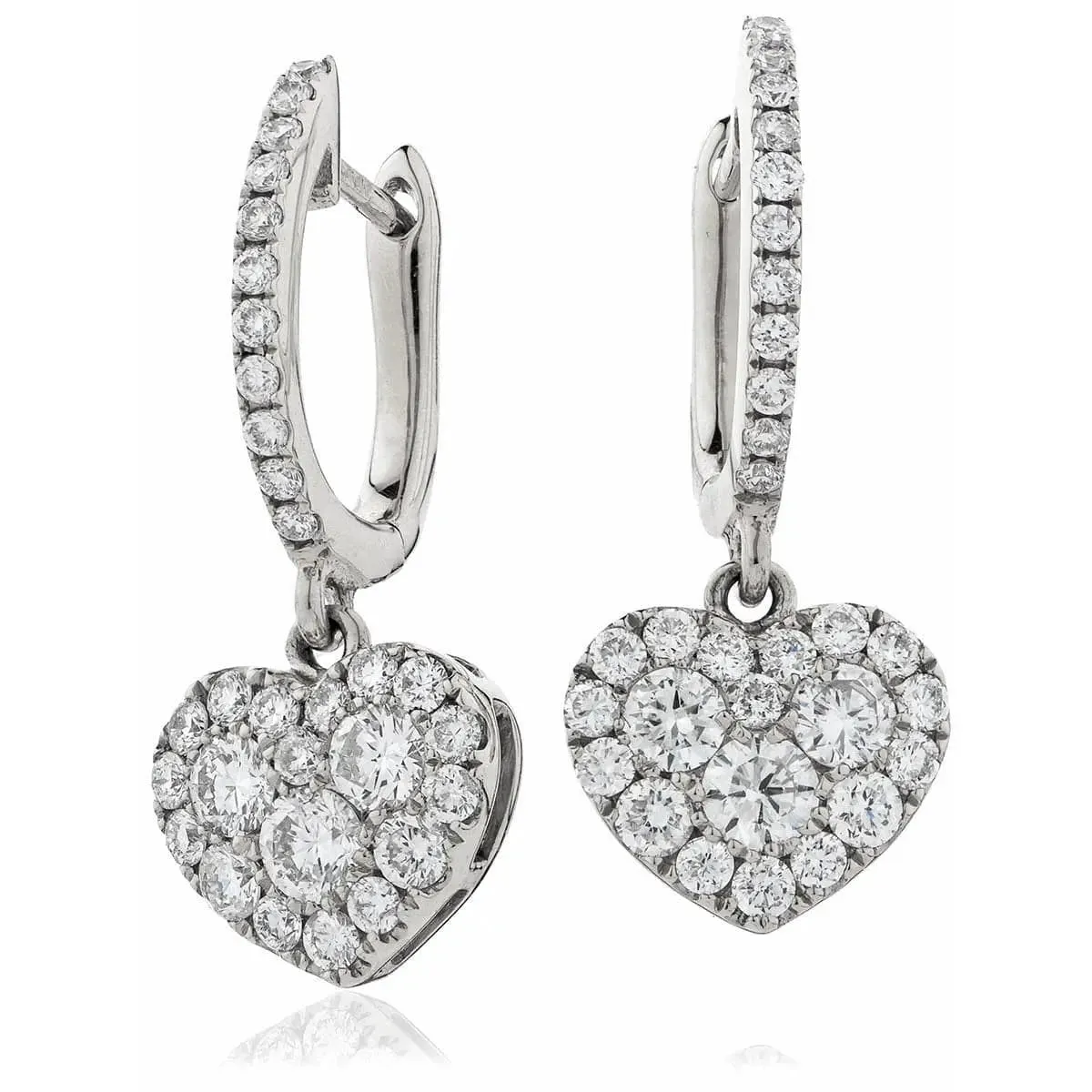 DIAMOND HEART-SHAPED CLUSTER HOOP DROP EARRING IN 18K WHITE GOLD