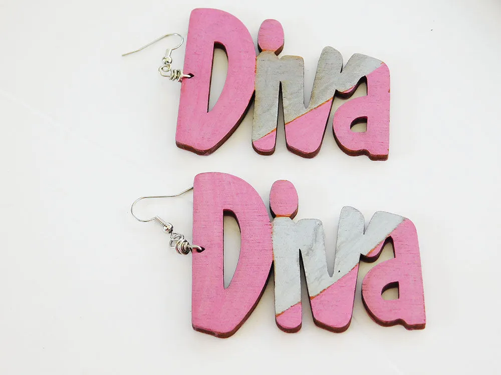 Diva Earrings Ethnic Wooden Pink Silver Gift Ideas for Her Women Jewelry