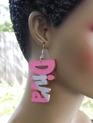 Diva Earrings Ethnic Wooden Pink Silver Gift Ideas for Her Women Jewelry