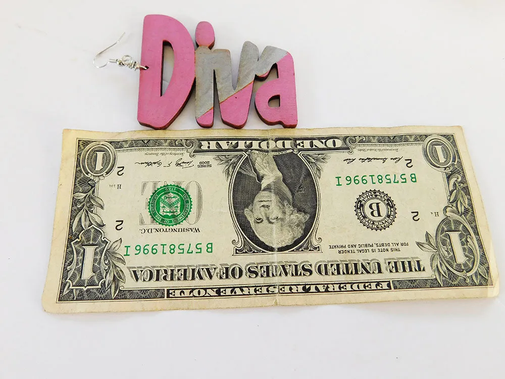 Diva Earrings Ethnic Wooden Pink Silver Gift Ideas for Her Women Jewelry