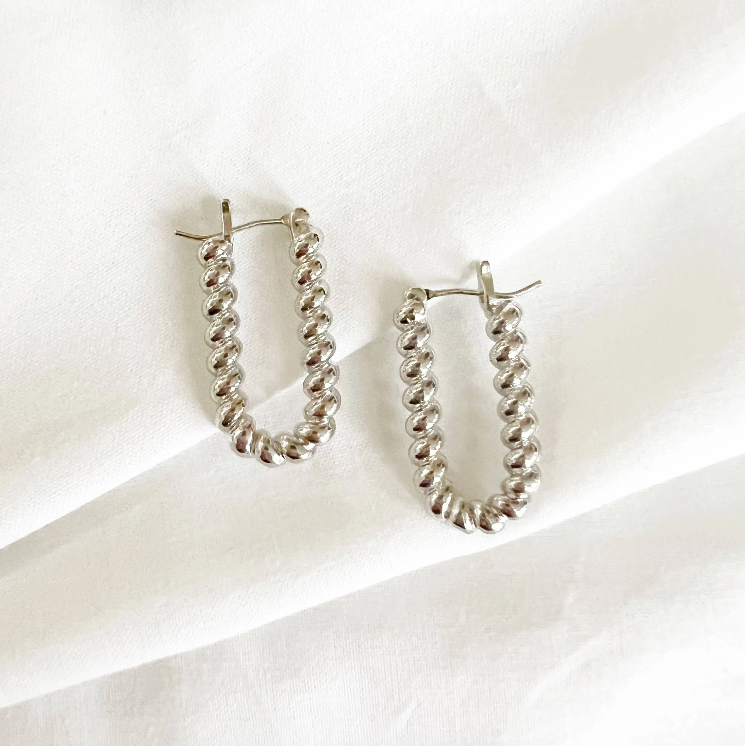 Dockside Croissant Hoops Silver White Gold Filled Earrings