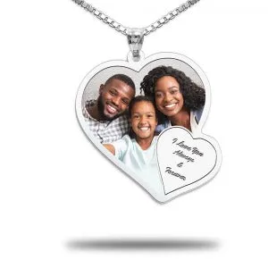 Double Heart Photo Pendant w/ Personalized Front Engraving Jewelry