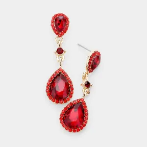 Double Red Teardrop Stone Dangle Pageant Earrings | Drop Earrings |  478439