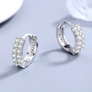 Double Row Zircon Round Stud Earrings Fashion  Jewelry Silver Needle
