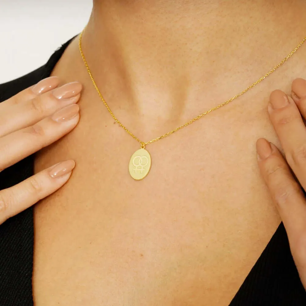 Double Venus Medallion Necklace 925 Silver Lesbian Pride Jewelry
