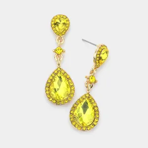 Double Yellow Teardrop Stone Dangle Pageant Earrings  | Drop Earrings |  542229