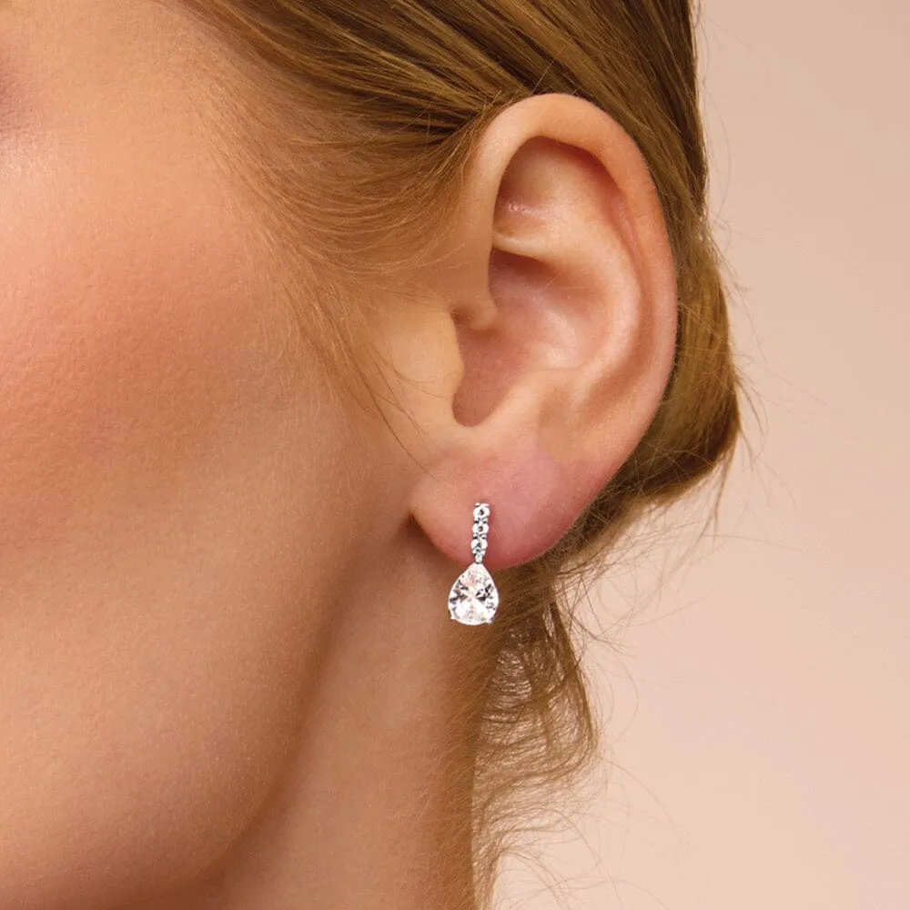 Drop Stud Earrings with Cubic Zirconia in Sterling Silver